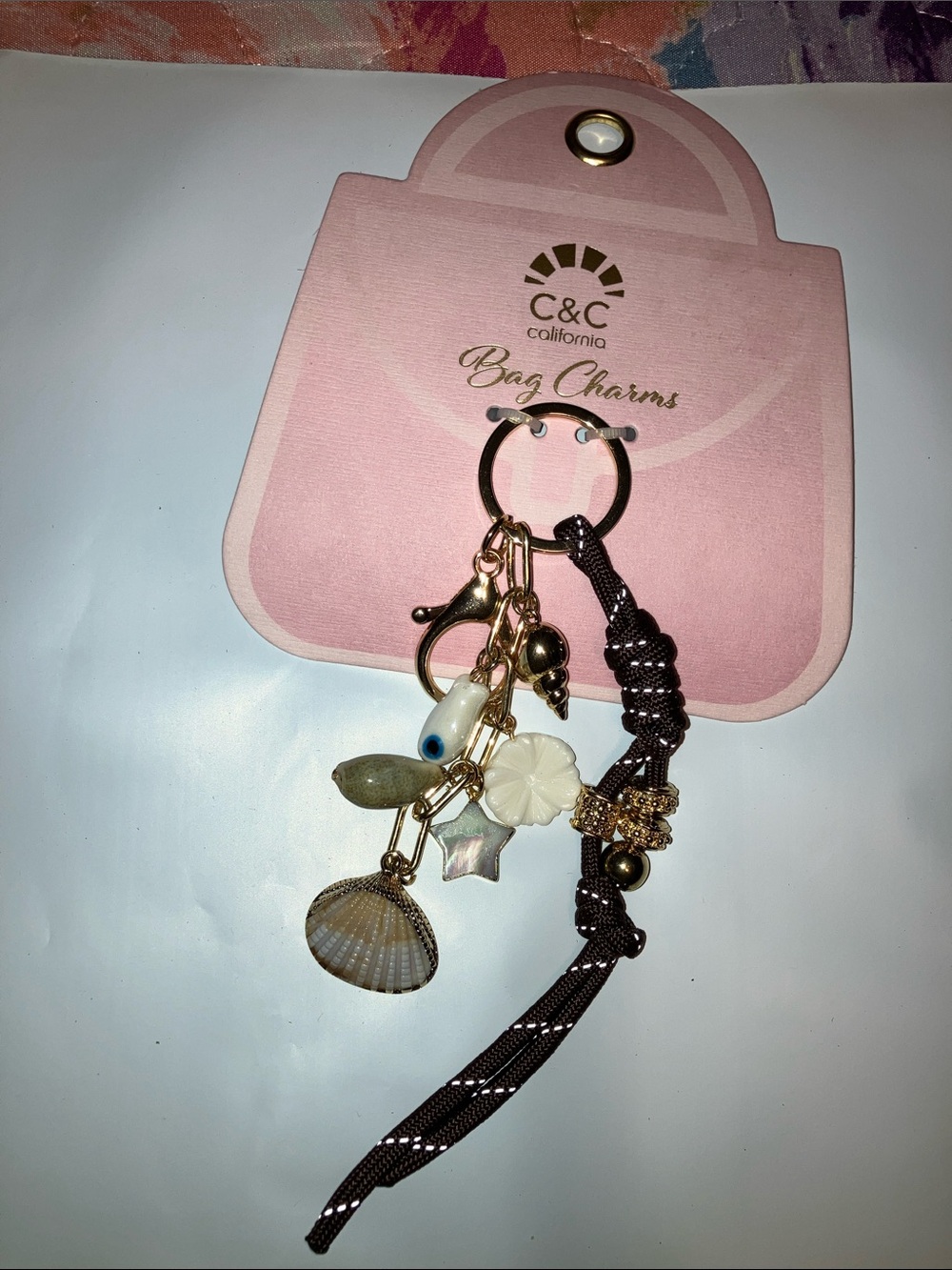 C&C California Pink Bag Charm Keychain with Gold Accents